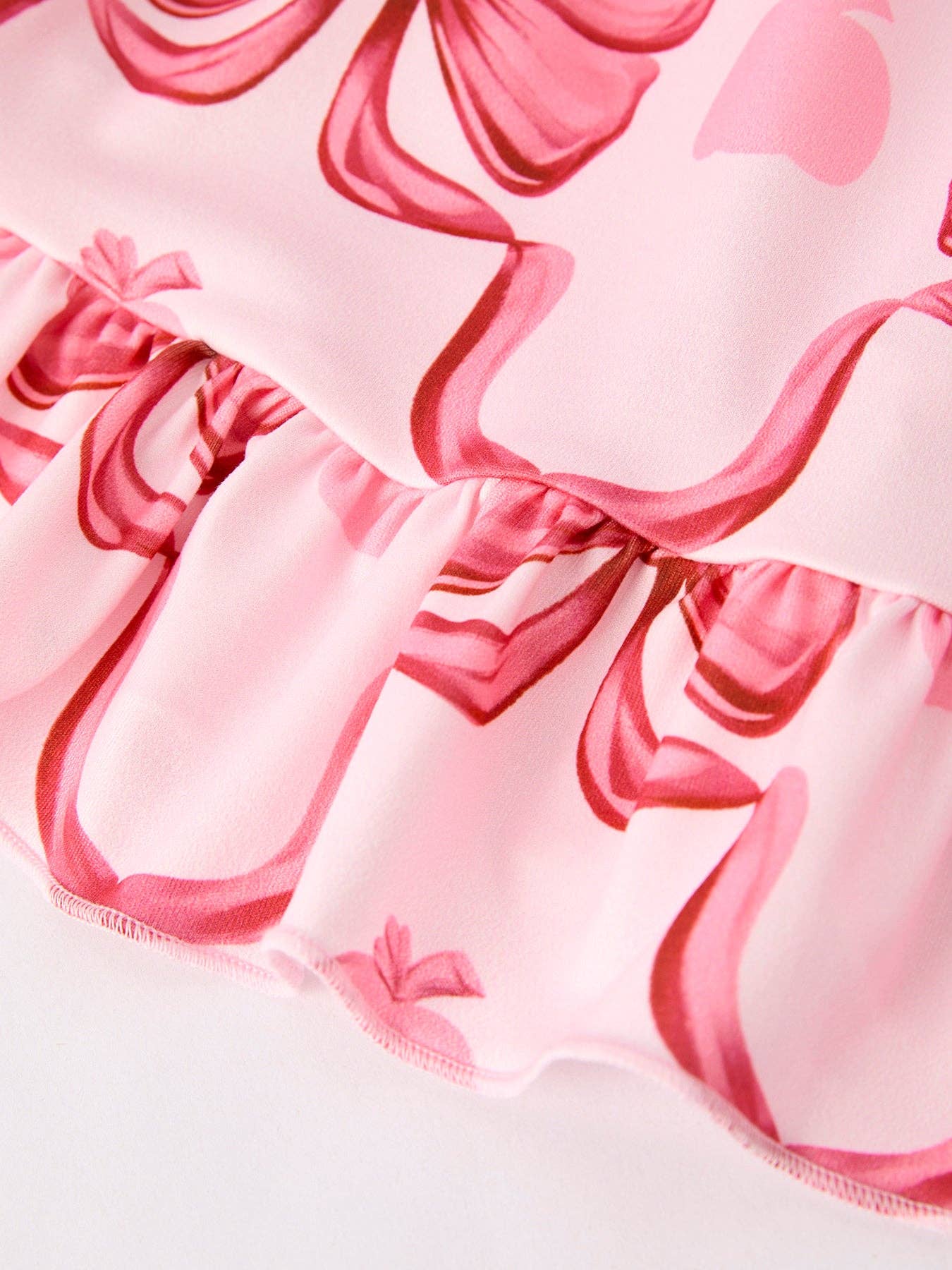 Autumn Bow Print Girls Long Sleeve Dress