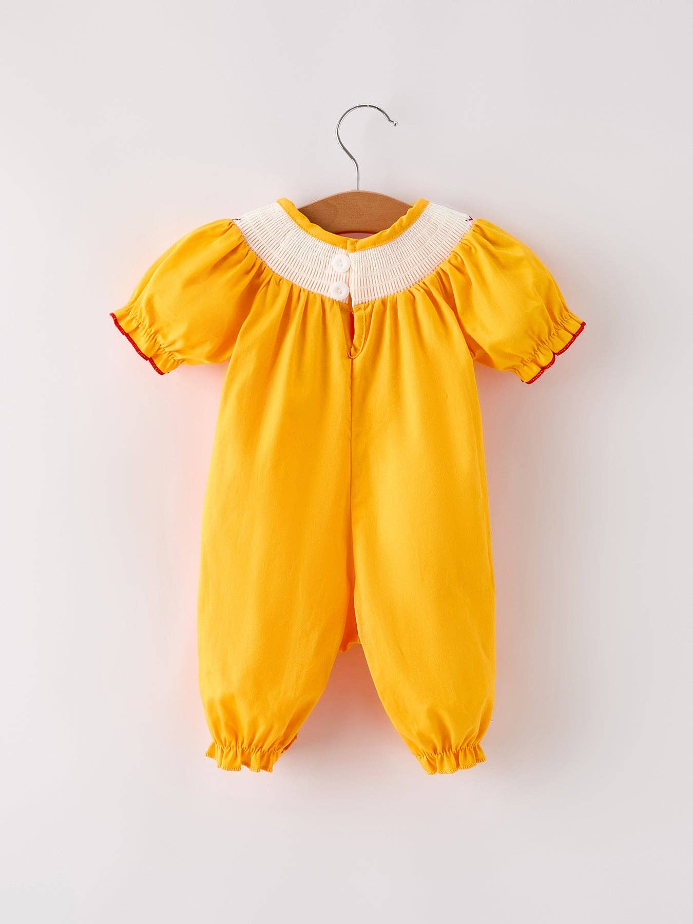 Thanksgiving Smock Embroidered Yellow Baby Girl Romper