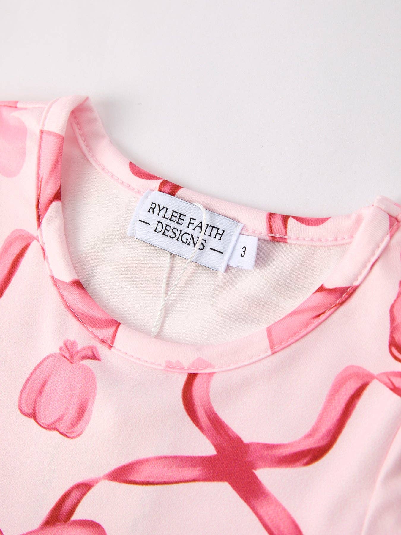 Autumn Bow Print Girls Long Sleeve Dress