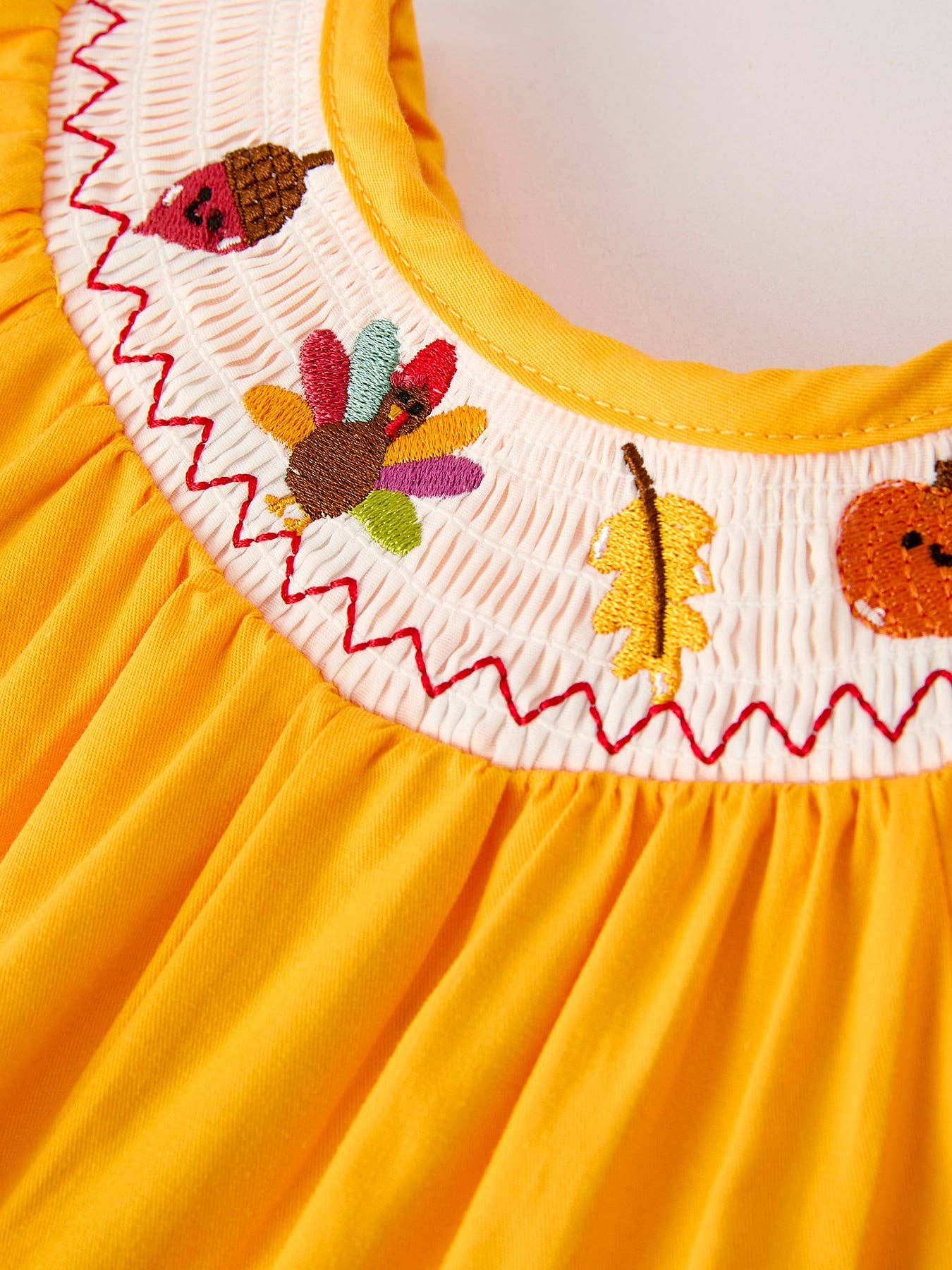 Thanksgiving Smock Embroidered Yellow Baby Girl Romper